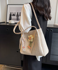 Straw Capacity Shoulder Woven Bag Beige Large Style
