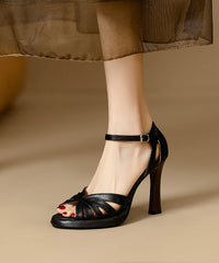 Hollow Heel Strap Faux Out Buckle Stylish Sandals High Black