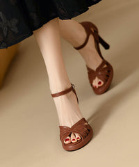 Hollow Heel Strap Faux Out Buckle Stylish Sandals High Black