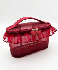 Red Stylish Ruffled Embroideried Handbag Tote Tulle
