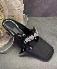 Sandals Bow White Stylish Slide Zircon Chunky Splicing