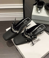 Sandals Bow White Stylish Slide Zircon Chunky Splicing