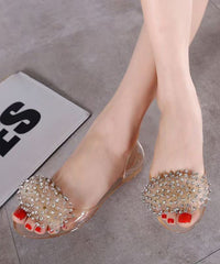Black Transparent Flat Bottomed Crystal Bead Fish Mouth Sandals