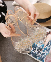 Black Transparent Flat Bottomed Crystal Bead Fish Mouth Sandals