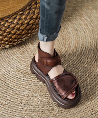 Brown Platform Strap Splicing Vintage Buckle Peep Sandals Toe