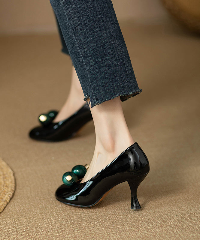 Ball Decorated Splicing Stiletto Heels Black Faux Leather