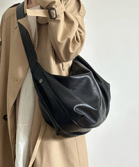 Black Large Capacity Faux Leather Satchel Handbag