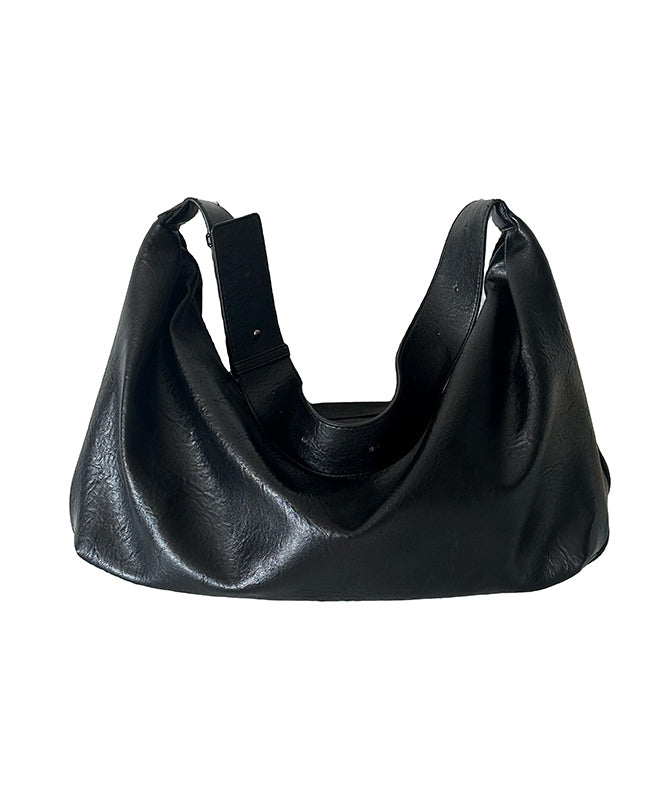 Black Large Capacity Faux Leather Satchel Handbag