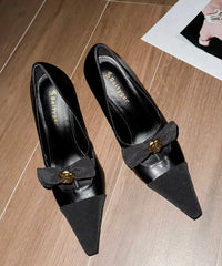 Sequined Black High Splicing Bow Heels Sheepskin