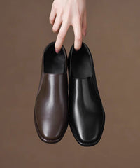 Brown Cowhide Leather Chunky Heel Penny Loafers