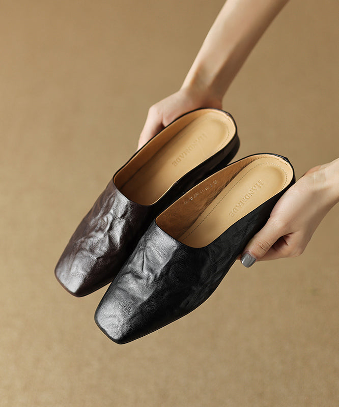 Sandals Splicing Square Toe Brown Slide Comfy