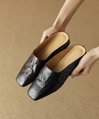 Sandals Splicing Square Toe Brown Slide Comfy