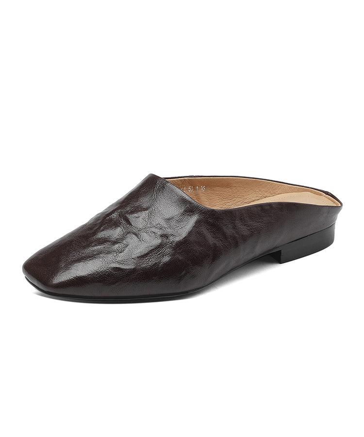 Sandals Splicing Square Toe Brown Slide Comfy