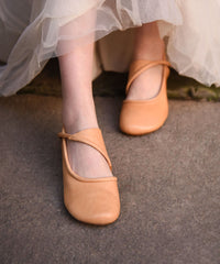 Leather Water Out Beige Cowhide Sandals Hollow