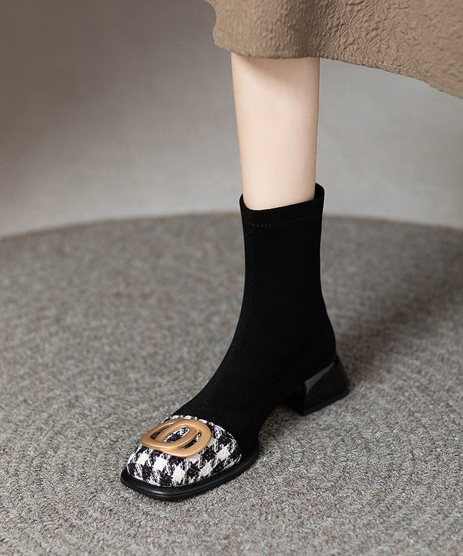 Splicing Chunky Boots Black Suede Sequined