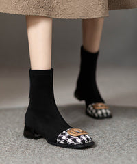 Splicing Chunky Boots Black Suede Sequined