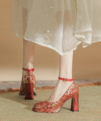 Leather Heels Champagne Splicing High Faux Chunky