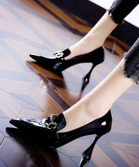 Splicing Stiletto High Heels Rose Faux Leather Pointed Toe