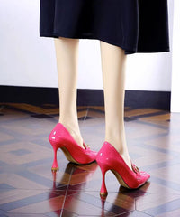 Splicing Stiletto High Heels Rose Faux Leather Pointed Toe
