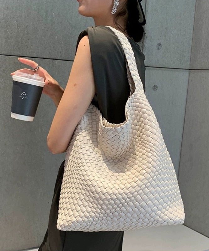 Faux Shoulder White Bag Capacity Leather Large