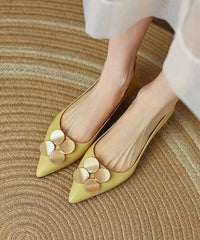 Yellow Sequined Splicing Kitten Heel Pointed Toe