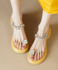 Yellow Zircon Splicing Chunky Flip Flops Slide Sandals
