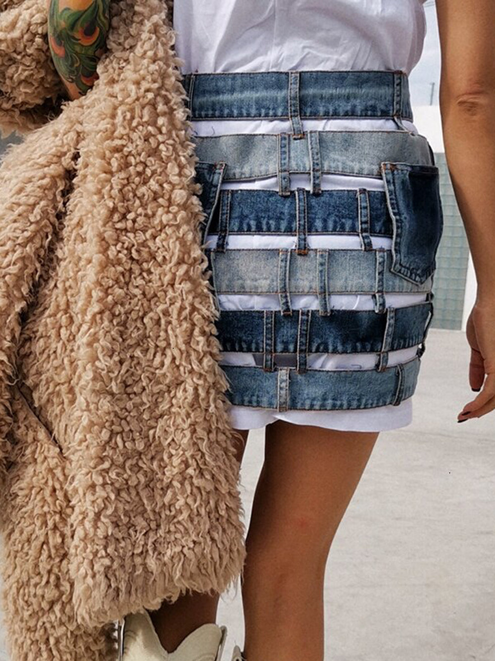 Patchwork Denim Skirt