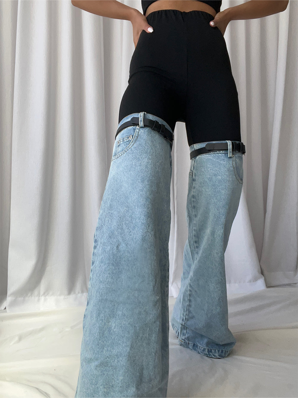 BICOLORE Patchwork Trousers in Denim & Black