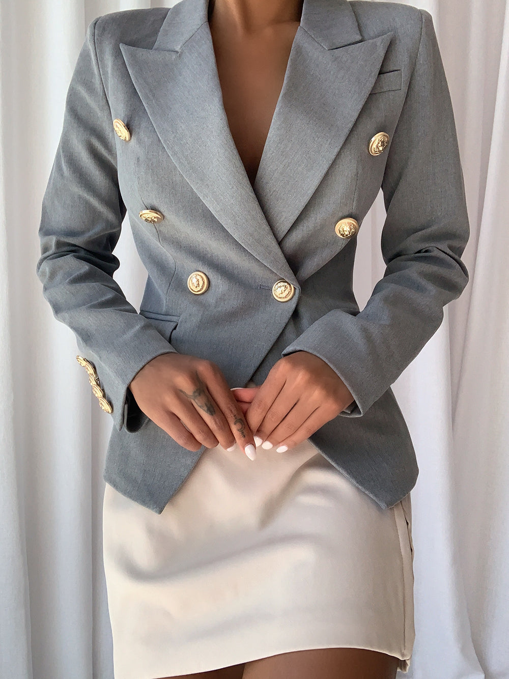 Double Breasted Blazer in Pale Gray