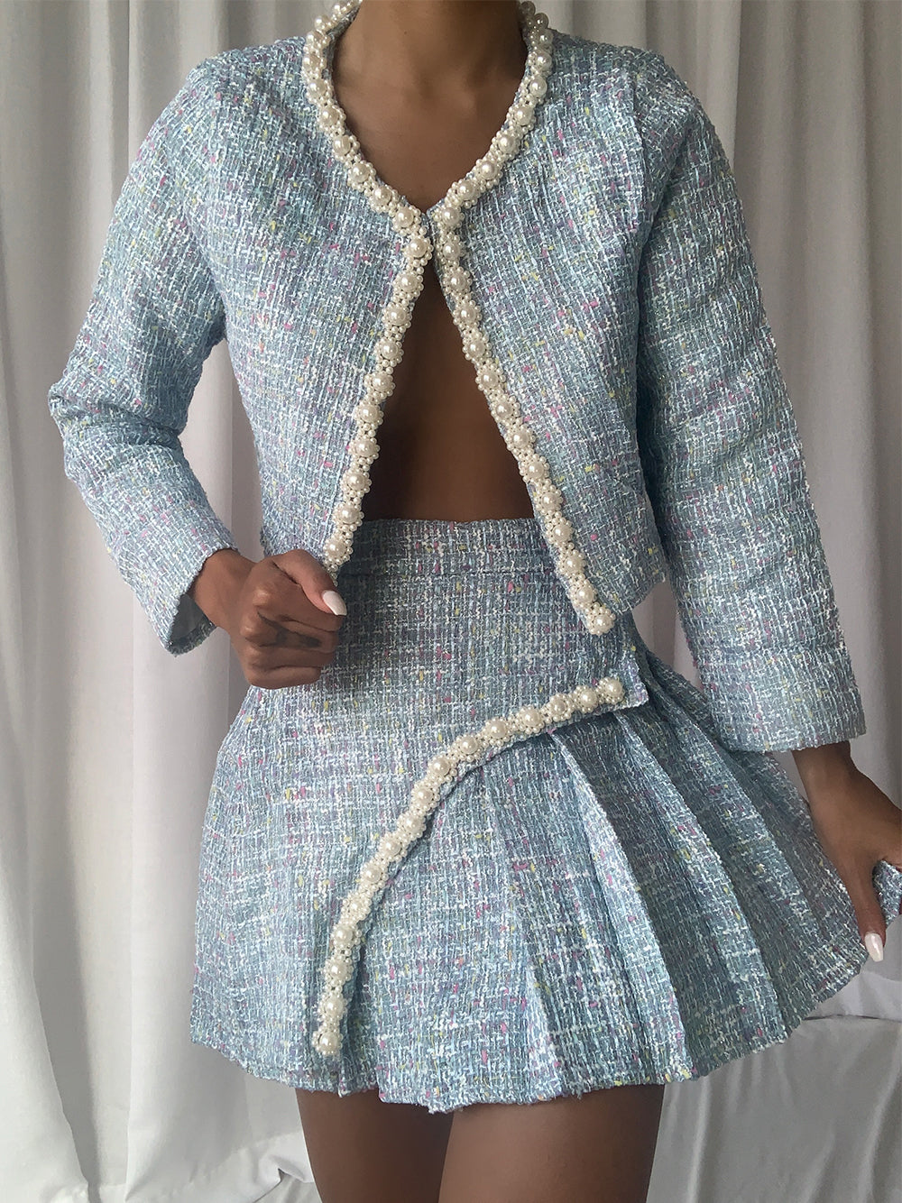 Conjunto de chaqueta y falda LE'ROSE en azul