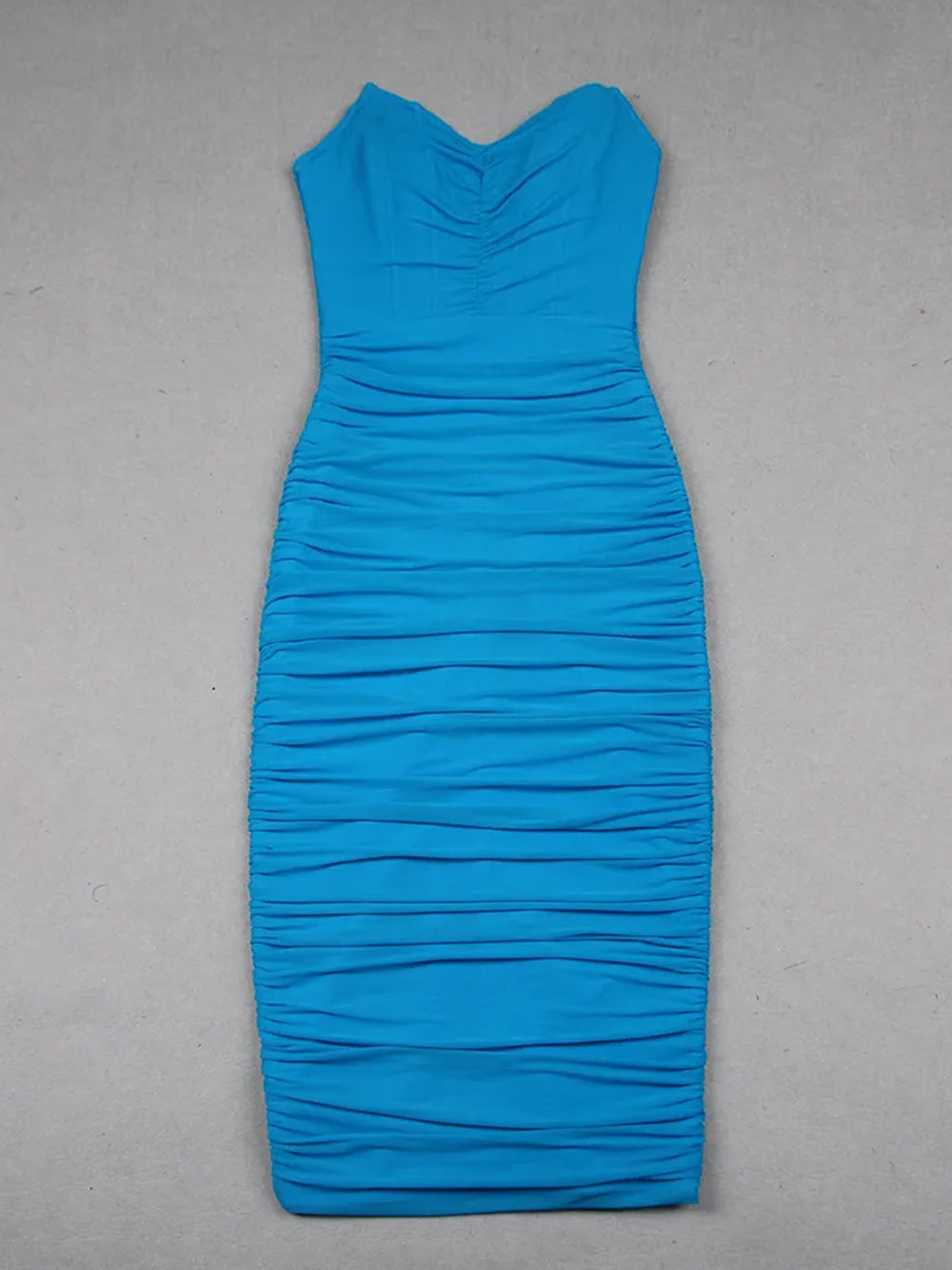 ELKE Strapless Ruched Midi Dress in Lycra