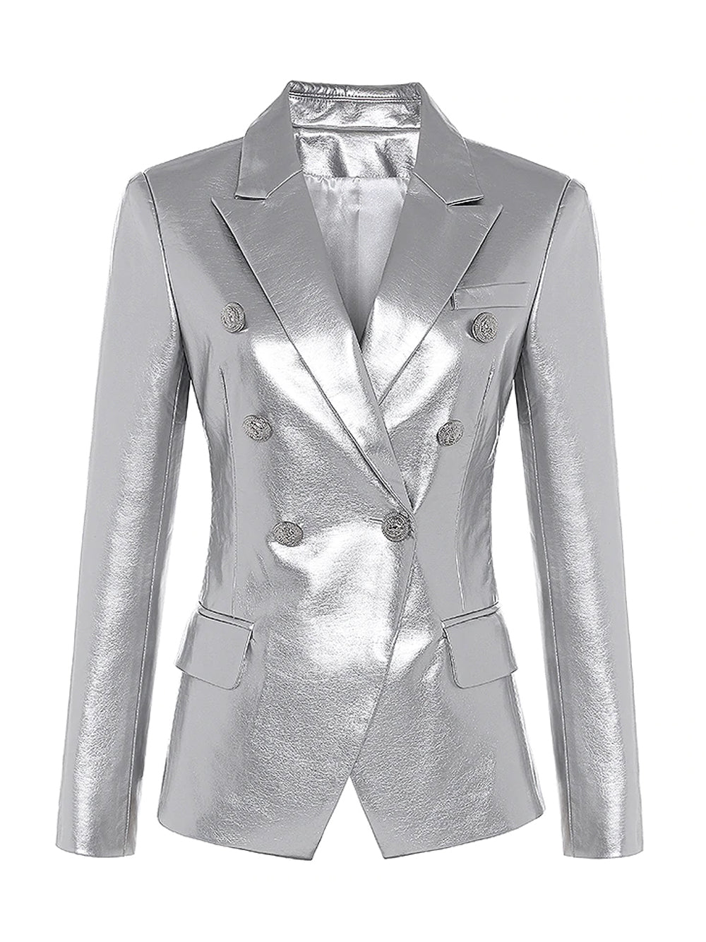 UNTITLED Double-Breasted Leather Blazer in Silver