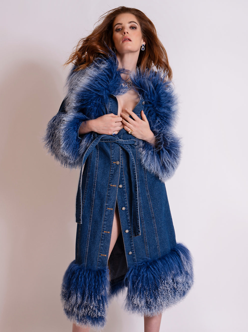 MEDUSA Denim Coat w/ Shearling Fur