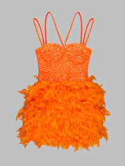 ANSA Feathers Mini Dress