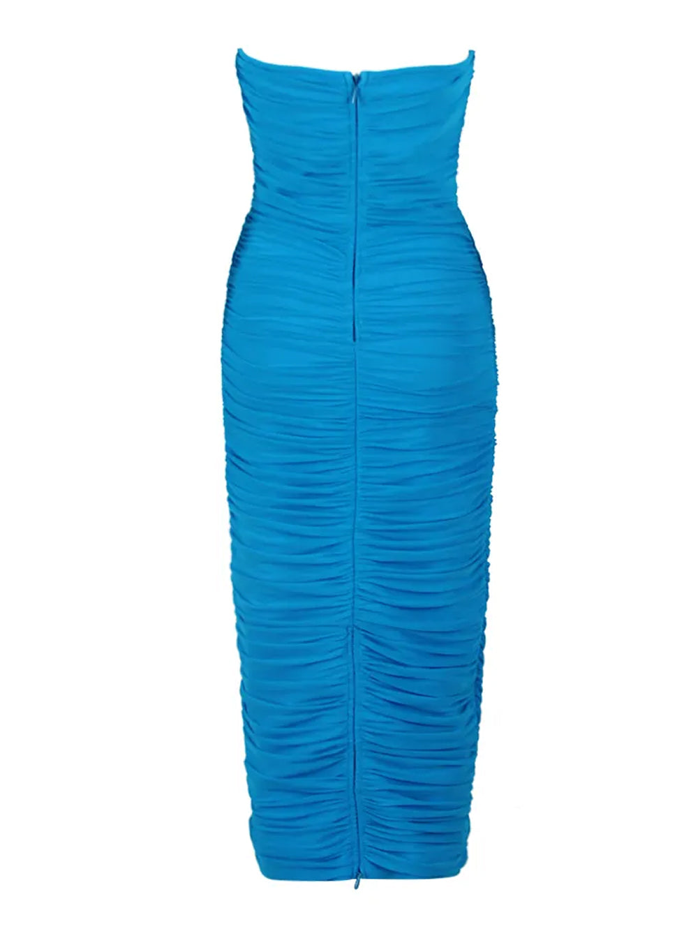 ELKE Strapless Ruched Midi Dress in Lycra