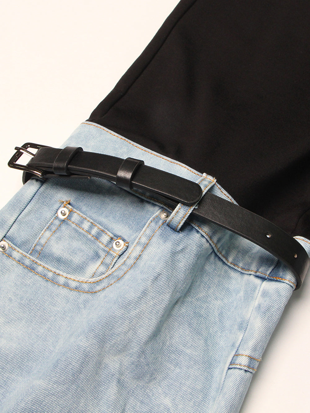 BICOLORE Patchwork Trousers in Denim & Black