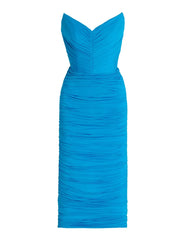 ELKE Strapless Ruched Midi Dress in Lycra