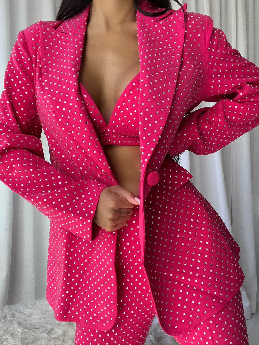 BIANELLE Blazer, Top & Pants Set in Fuchsia