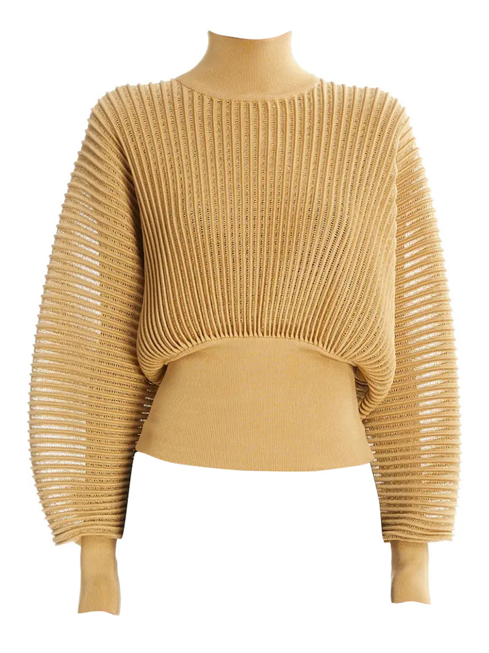 CHO Ribbed-knit Turtleneck Sweater in Brown