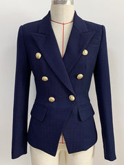 Slim Fit Zweireihiger Blazer in Marineblau