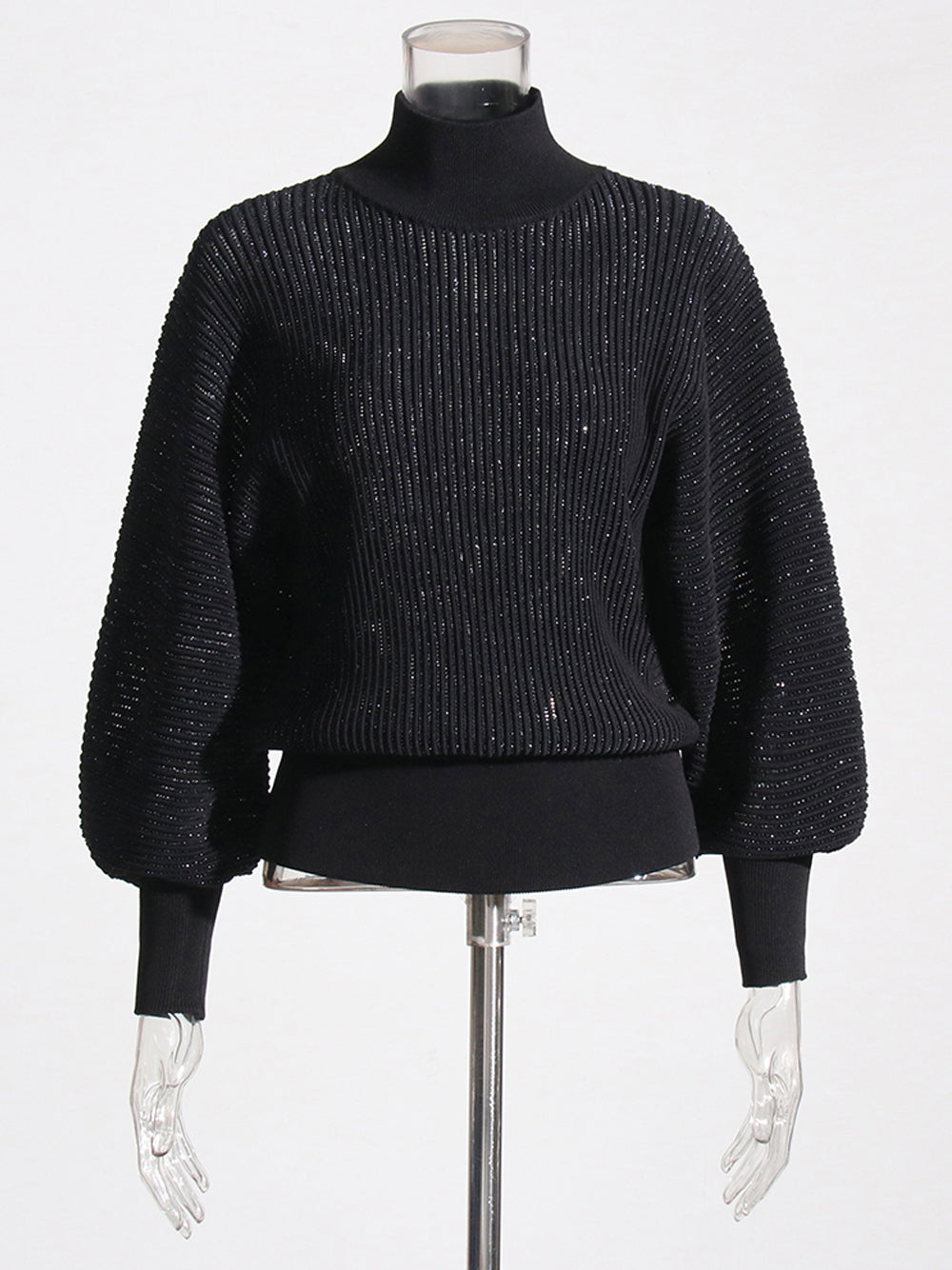 CHO Rippenstrick-Rollkragenpullover in Schwarz