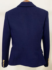 Slim Fit Zweireihiger Blazer in Marineblau