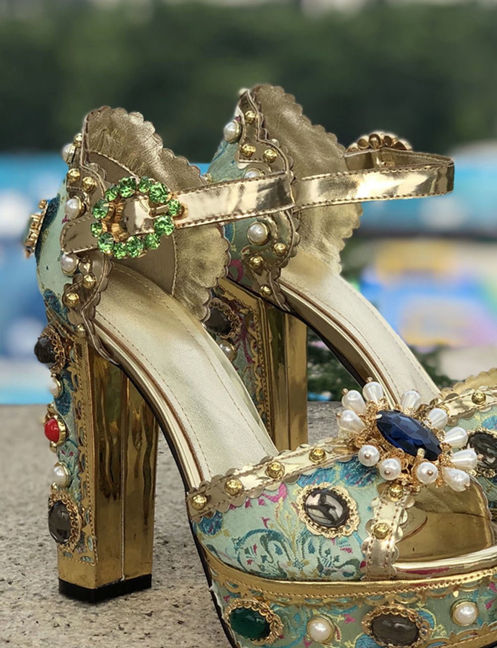 PALAIS Rhinestone-Embellished Block-Heels