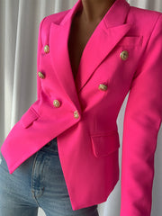 Button-Embellished Double-Breasted Blazer