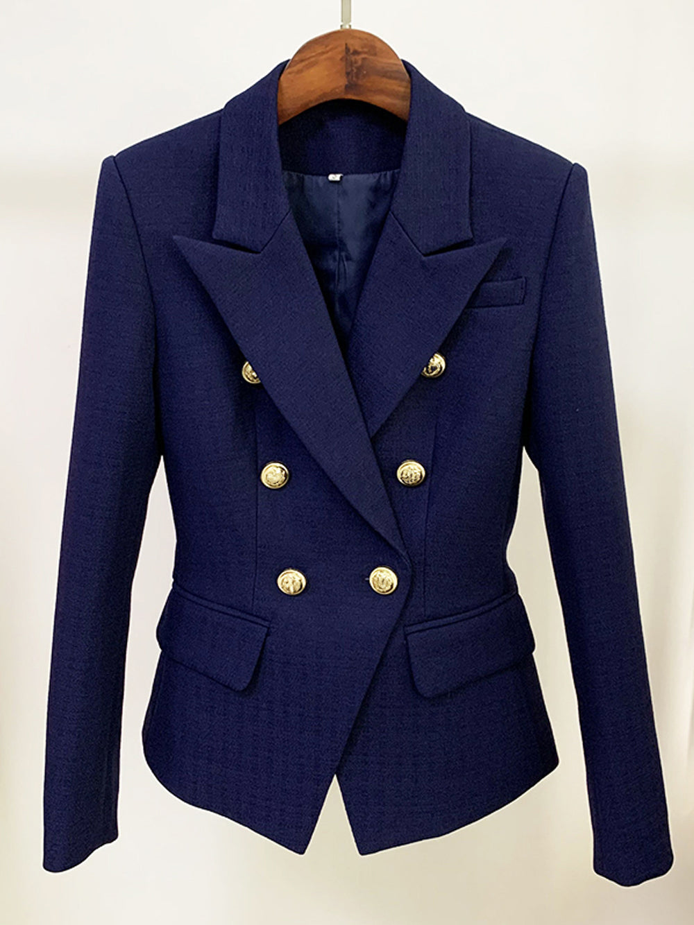 Slim Fit Zweireihiger Blazer in Marineblau