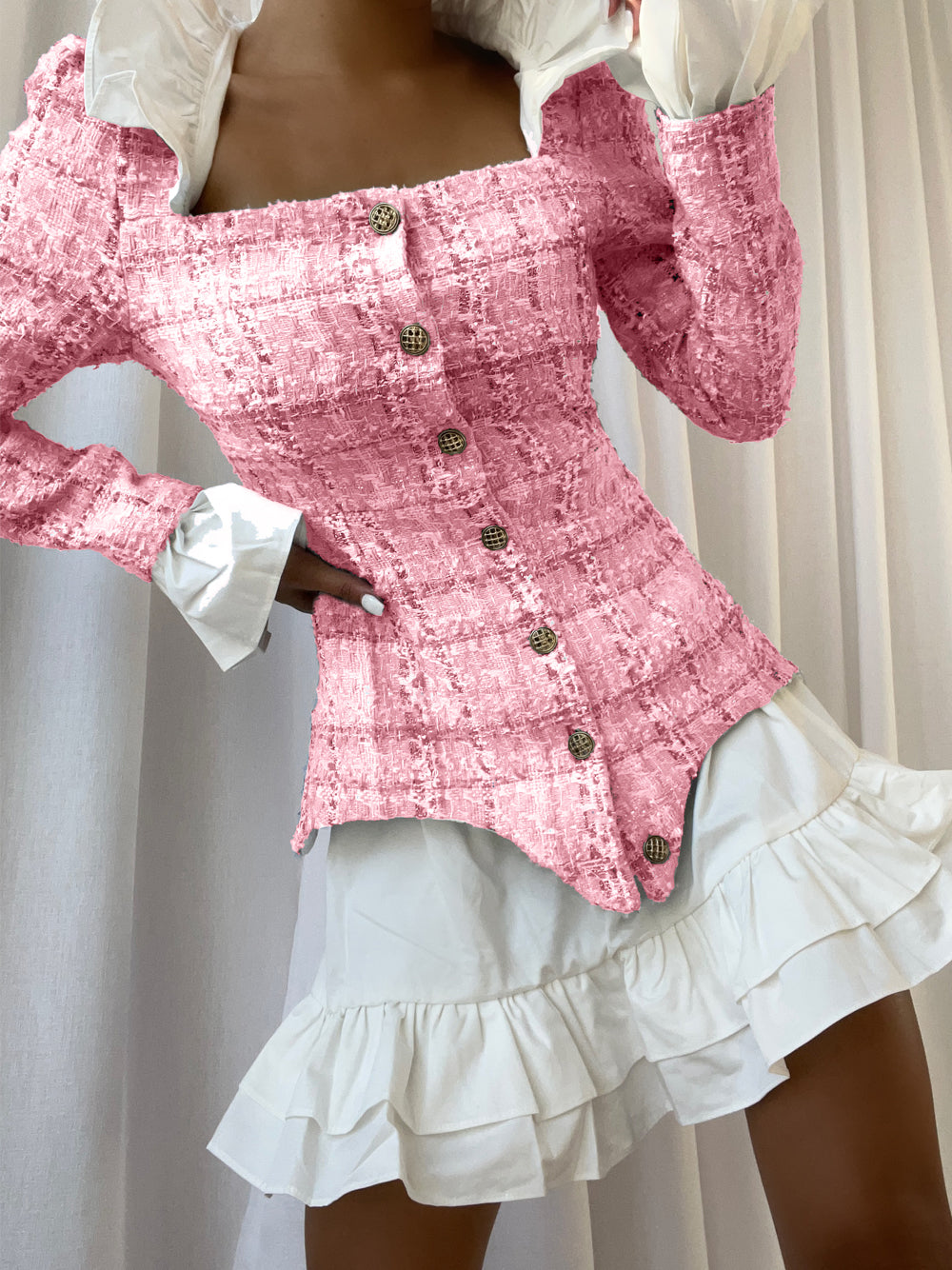 SANE Tweed-Kleid &amp; Rock-Set in Pink