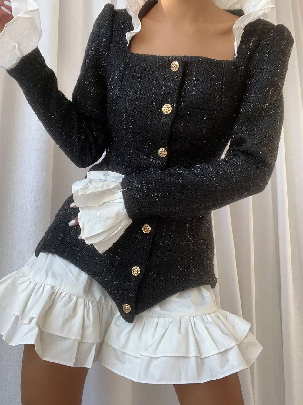 Conjunto de vestido y falda de tweed SANE en negro