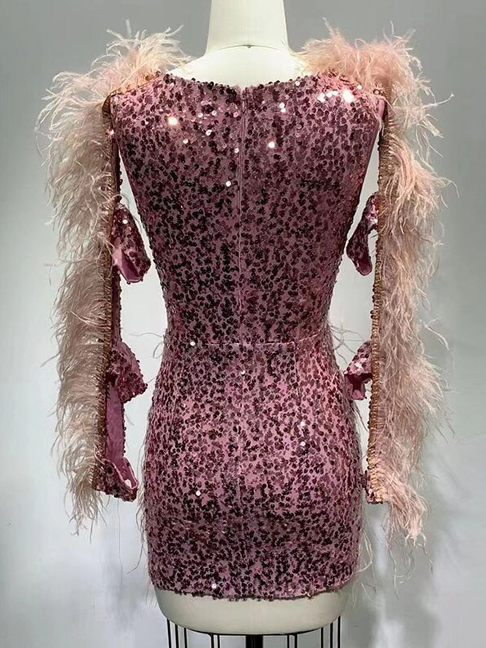 BALERY Feathers & Sequin Mini Dress