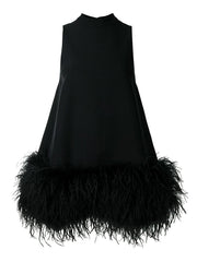 PIUME Mini Dress w Feathers in Black