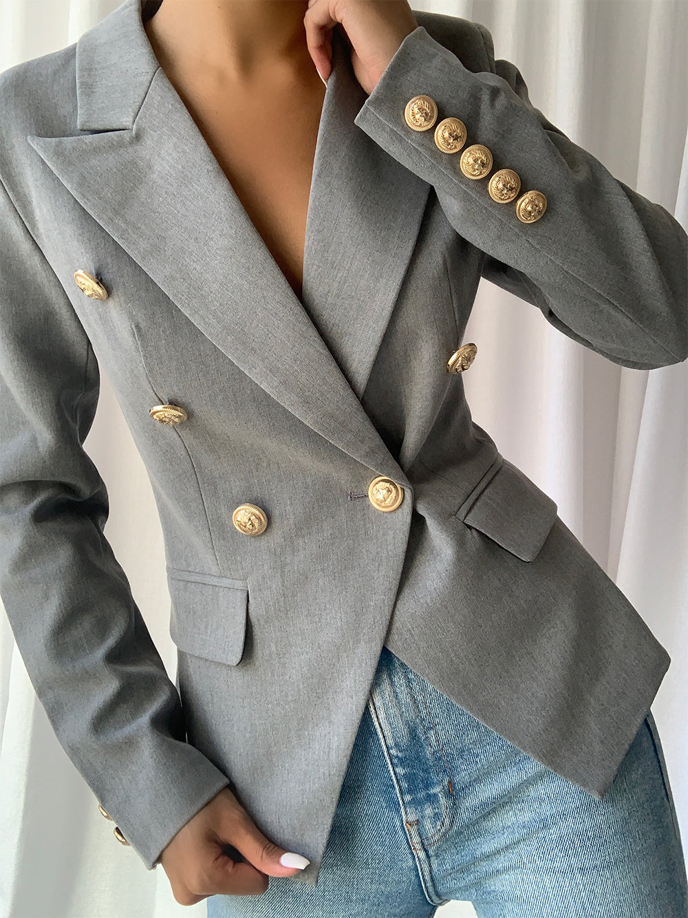 Double Breasted Blazer in Pale Gray